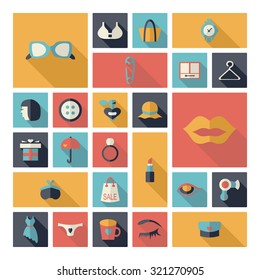 Flat concept design with shadow  Set Lady's bag