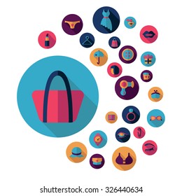 Flat concept design with shadow  Set Lady's bag