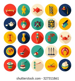 Flat concept design with shadow  Set sushi