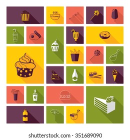 Flat concept design with shadow  Set  fast food