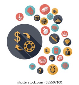 Flat concept design with shadow  Set  casino