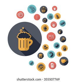 Flat concept design with shadow  Set  fast food