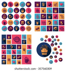 Flat concept design with shadow  Set  fast food