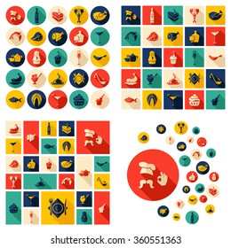 Flat concept design with shadow  Set  restaurant