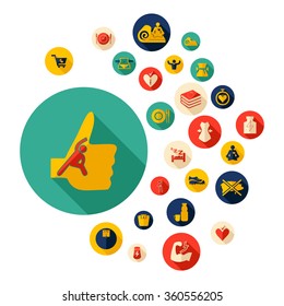 Flat concept design with shadow  Set healthy Eating