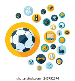 Flat concept, design with shadow, sports icons