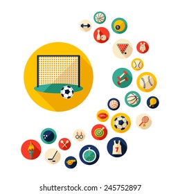 Flat concept, design with shadow, sports icons