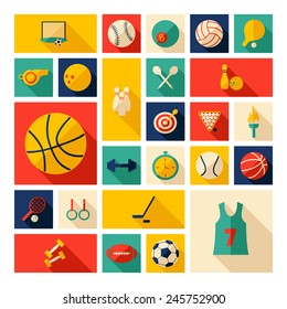 Flat concept, design with shadow, sports icons