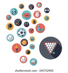 Flat concept, design with shadow, sports icons