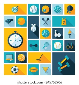 Flat concept, design with shadow, sports icons