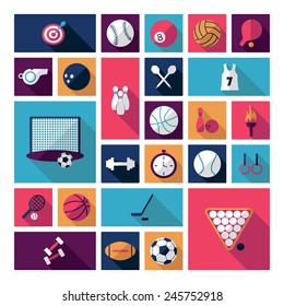 Flat concept, design with shadow, sports icons