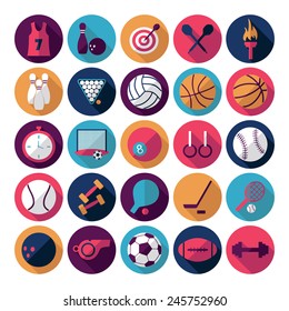 Flat concept, design with shadow, sports icons