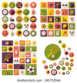 Flat concept, design with shadow, sports icons