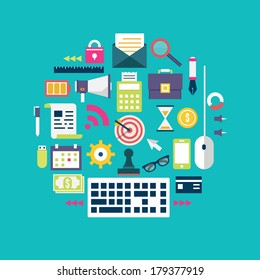 Flat concept of documents for business. Management and development - vector illustration 