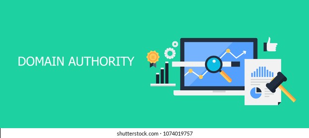 Flat concept of Domain authority, SEO algorithm vector banner with icons