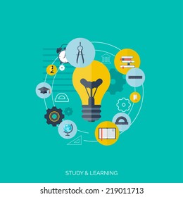 Flat concept education background. Back to school. Distance learning. Study in university.  