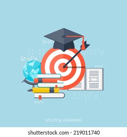 Flat concept education background. Back to school. Distance learning. Study in university.  