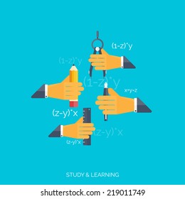 Flat concept education background. Back to school. Distance learning. Study in university.  