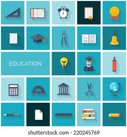 Flat concept education background. Back to school. Distance learning. Study in university.  