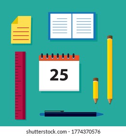 Flat concept of education and knowledge. Symbols of education with shadows - vector illustration