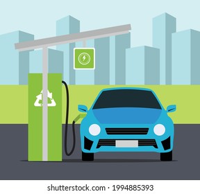 Flat concept of Electric car Station