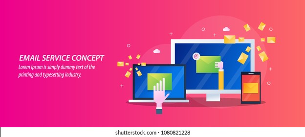 Flat concept of email service, email marketing, sending email newsletter vector banner with icons
