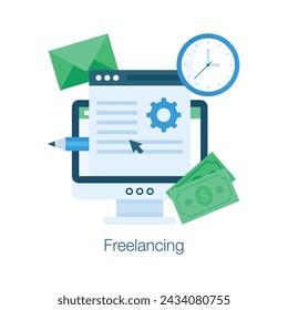 Flat concept icon of freelancing, conceptual illustration for online working