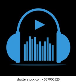 Flat concept icon - headphones with sound wave. Minimal design. Vector illustration