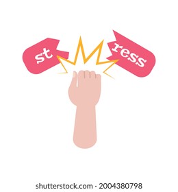 Icono de concepto plano con ilustración vectorial de estrés de palabra por ruptura de mano humana