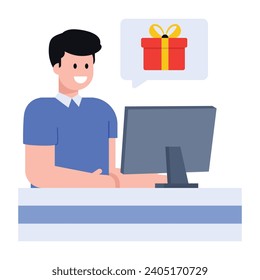 Flat concept icon of web shopping, character based graphic 