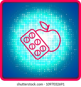 Un concepto plano de ilustrar la elección entre alimentos saludables y medicamentos y tabletas. Elemento vectorial aislado para infografías médicas y médicas. Vitaminas.