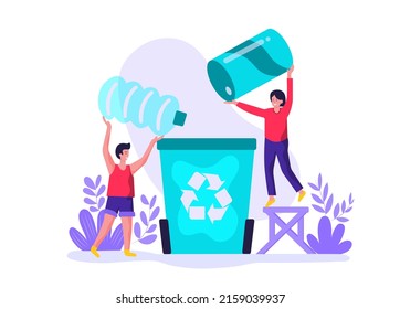 flat concept illustration environmental protection Recycling waste, separating waste, cleaning up the world. ecological nature