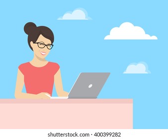 Flat concept illustration of learning and working via internet and social networks