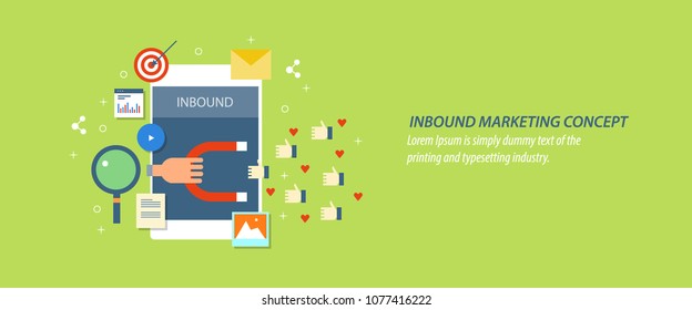 Flat  concept for inbound marketing, mobile marketing. magnetizing customers vector illustration