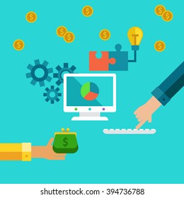 Flat concept of investment and startup making profit.