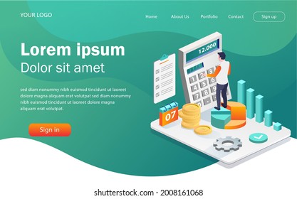 Flat concept isometric illustration. calculate earnings from investment and trading