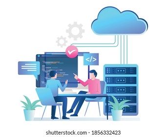 Flat concept isometric illustration, a cloud programmer and consultant