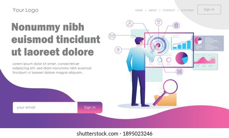 Flat concept of isometric illustration, digital transformation and data analysis for SEO optimization