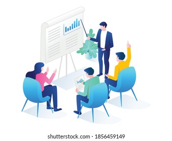 Flat Concept Isometric Illustration, A Leader Provides Employee Training