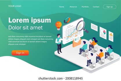 Flat concept isometric illustration. learn investment and business management