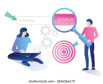 Flat concept isometric illustration, search in search engines