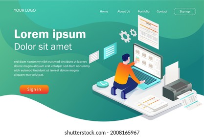 Flat concept isometric illustration. select data to print