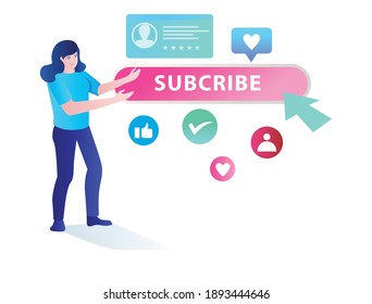 Flat concept isometric illustration. someone asked us to subscribe