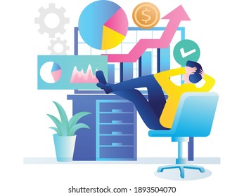 Flat concept isometric illustration. someone who is happy because of a growing business