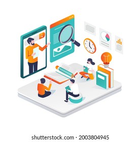 Flat concept isometric illustration. study together online