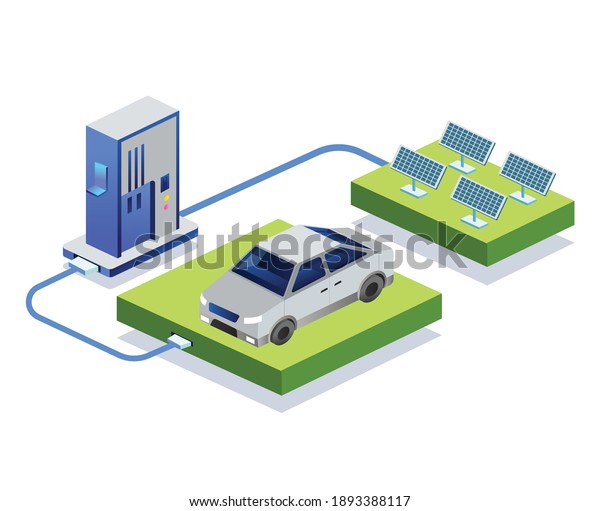 Flat concept isometric illustration. take\
electrical energy from solar\
panels