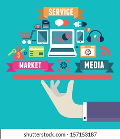 Flat concept of media market service - vector illustration