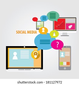 Flat concept of media market service and social media digital marketing flat illusttration