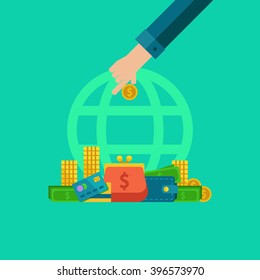 Flat concept of money saving and keeping them safe.