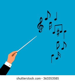 Flat concept of music orchestra or chorus conductor. Vector illustration for musical design